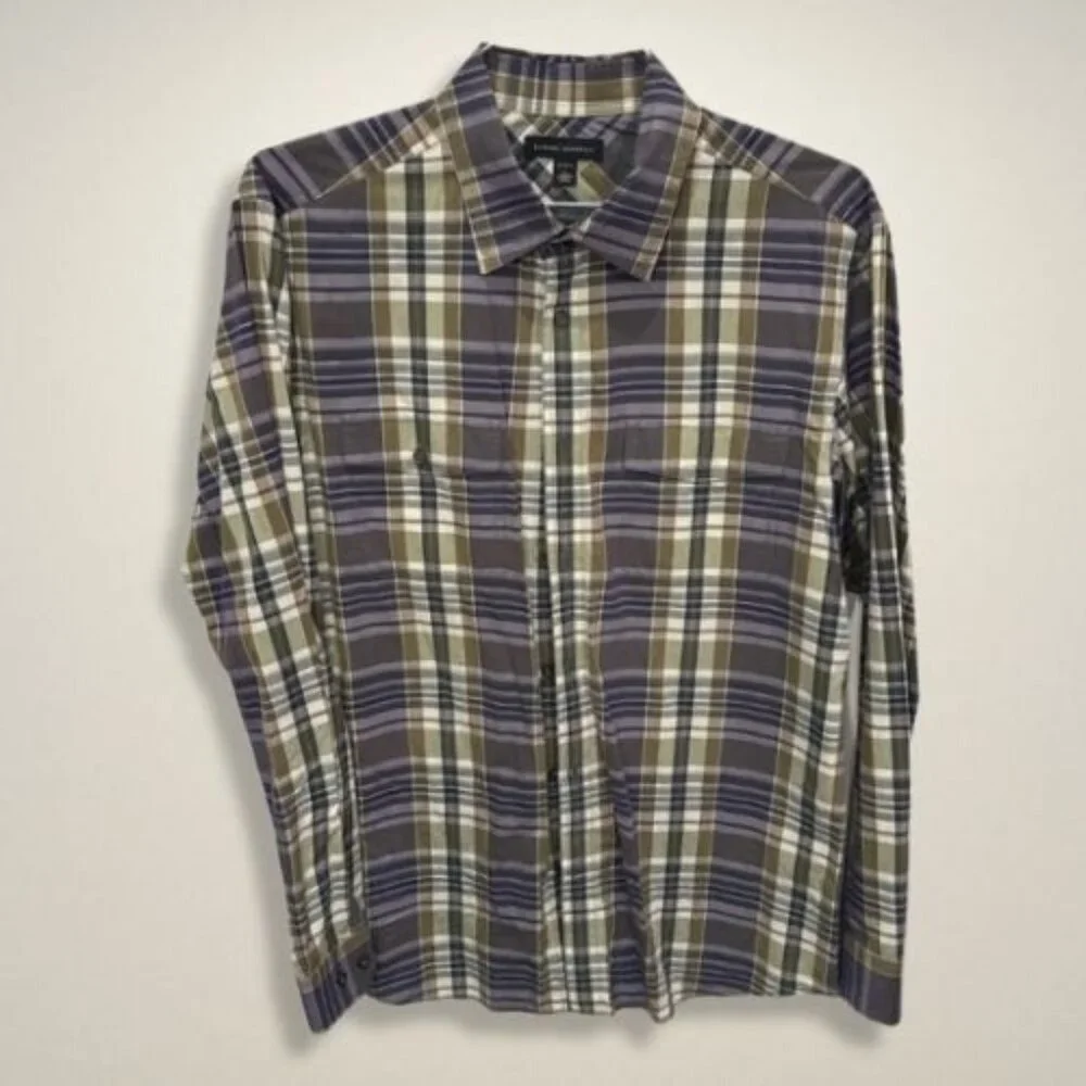 Banana Republic Flannel Shirt Button-Up Long Sleeve‎ Plaid Pattern Purple/Tan M